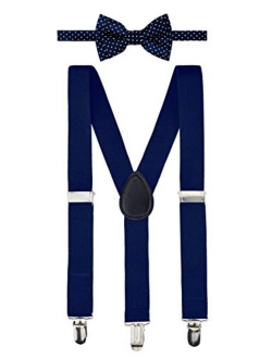 Retreez Boy's Suspender Bow Tie Set Modern Mini Polka Dots Pre-Tied Bow Tie