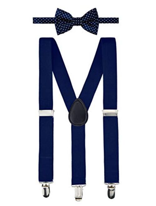 Retreez Boy's Suspender Bow Tie Set Modern Mini Polka Dots Pre-Tied Bow Tie