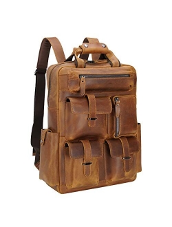 Polare Cowhide Leather Multiple Laptop Backpack Day pack Travel Bag Satchel with YKK Metal Zippers