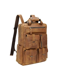 Texbo Full Grain Cowhide Leather Multi Pockets 16 Inch Laptop Backpack Travel Bag