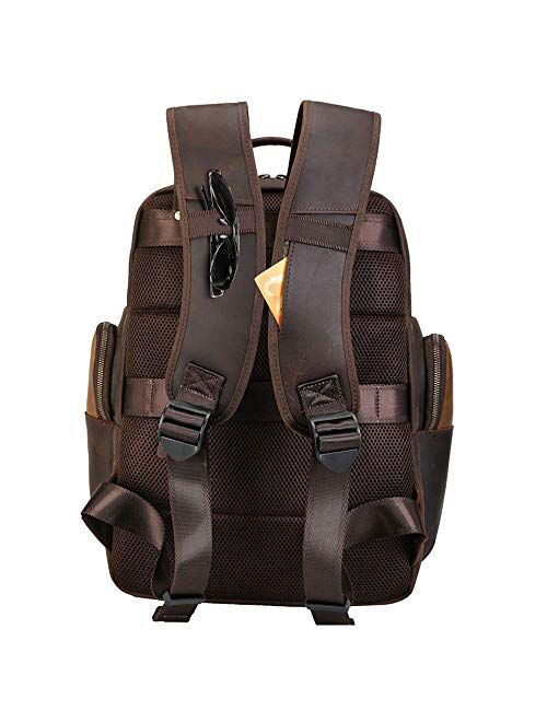 TIDING Men's Vintage Leather Backpack 15.6" Laptop Bag Large Capacity Business Travel Hiking Shoulder Daypacks