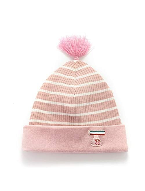 Hat Baby Winter Warm Knit Hat Infant Toddler Kid Crochet Hairball Beanie Cap Pink Accessories (Color : Pink+Gray+Green)