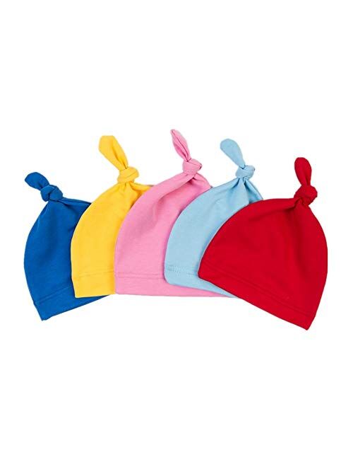 Hat Organic Bamboo Rayon Baby Beanie Cap Super Soft Knot Cap Solid Color Accessories (Color : Blue+red+Yellow+Pink+Blue)