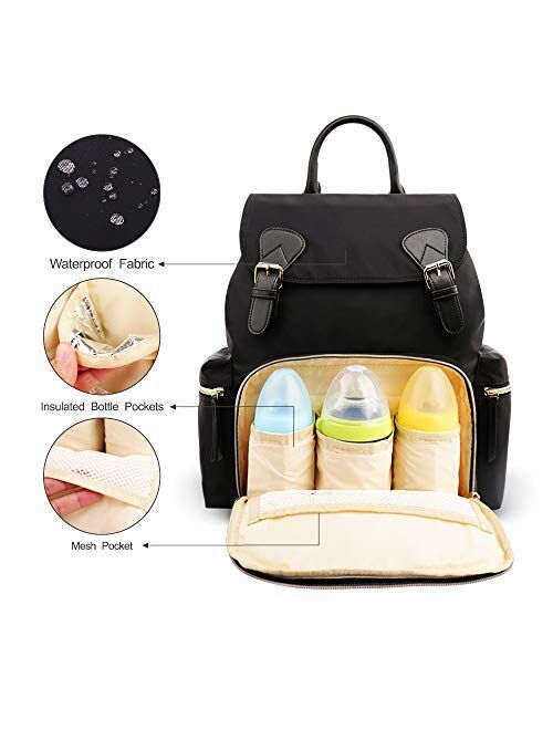 Vogshow Waterproof Diaper Bag, Multifunction Stylish Travel Backpack Maternity Nappy Bag for Baby Care, Large Capacity and Durable (Beige Plaid)