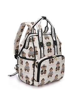 Pipi bear Diaper Bag Backpack Stylish Cute Large Capacity Baby Travel Back Pack Nappy Bag for Mom Dad Boys Girls (Cream)