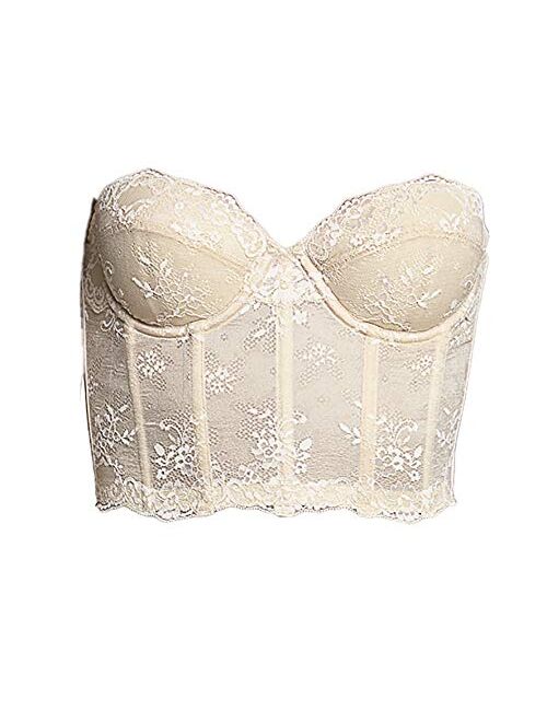 Dominique Tayler Lace Backless and Strapless Corselet Bridal Bra with Breathable Memory Foam Cups