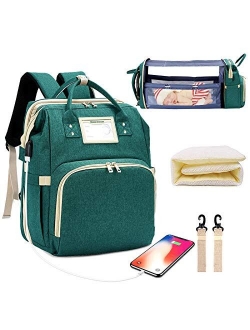 Diaper Bag Backpack with Changing Station, Foldable Baby Bed Back Pack, 3 in 1 Nappy Mummy Bag for Outdoor Travel Shopping Camping, Large Capacity, USB Charge Port, Baby 