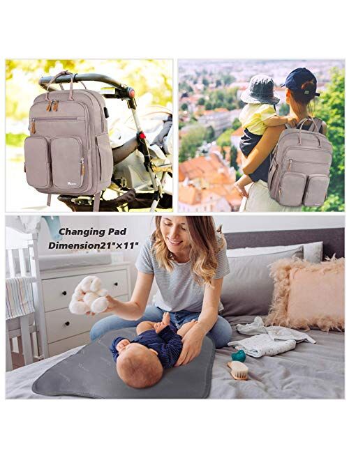 Diaper Bag Backpack, Nappy Baby Bags for Mom and Dad Maternity Diaper Bag for girls, Large Capacity Waterproof Bag with USB Charging Port, Insulated Pockets Changing Pad 