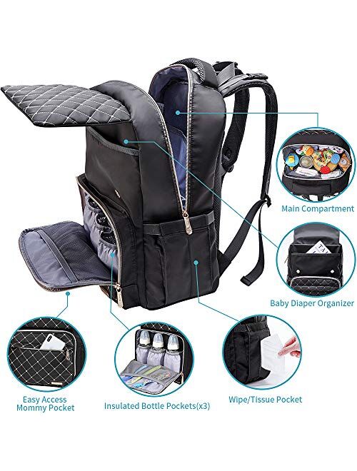 Diaper Bag Backpack, Multi-Function Waterproof Large Diaper Backpack Travel Backpack Nappy Bags for Mom, Dad with Changing Pad-Grey