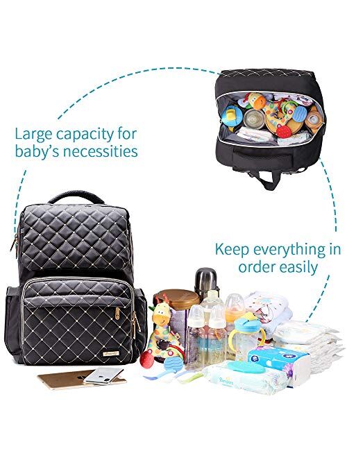 Diaper Bag Backpack, Multi-Function Waterproof Large Diaper Backpack Travel Backpack Nappy Bags for Mom, Dad with Changing Pad-Grey