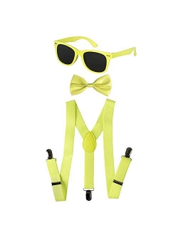 Dress Up America Neon Suspender, Bow-tie, Sunglasses, Accessory Set - Adult and Kids Size Suspenders