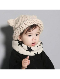 HGDD Children hat Autumn and Winter Warm Hand-Knitted Baby line coarse Wool Cap Influx of Korean Children Baby hat (Color : White)