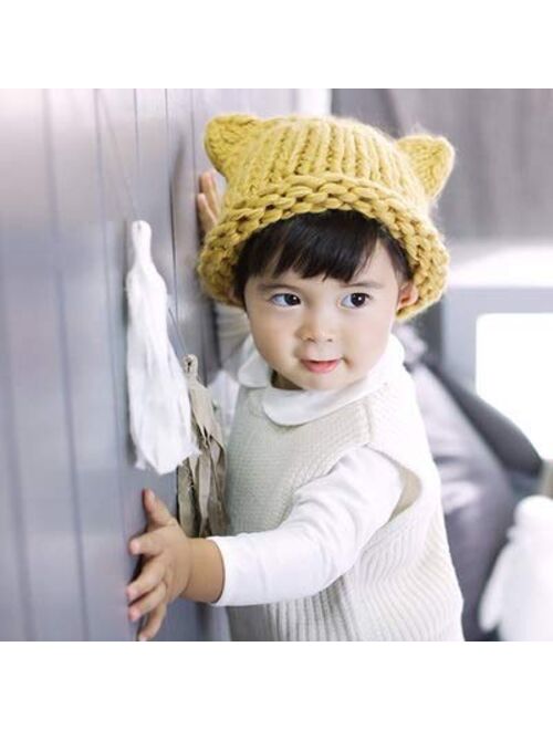 HGDD Children hat Autumn and Winter Warm Hand-Knitted Baby line coarse Wool Cap Influx of Korean Children Baby hat (Color : White)