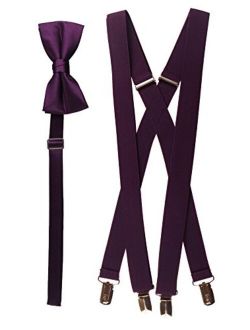 Matching Plum Adjustable Suspender and Bow Tie Sets, Kids to Adults Sizing