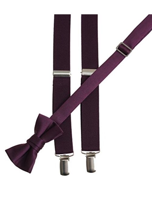 Matching Plum Adjustable Suspender and Bow Tie Sets, Kids to Adults Sizing