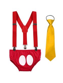 Baby Boys Adjustable Y Back Elastic Clip Suspenders Pre-tied Outfits 1st/2nd/3rd Birthday Cake Smash Bloomers Bowtie set