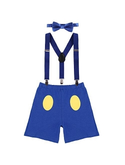 Baby Boys Adjustable Y Back Elastic Clip Suspenders Pre-tied Outfits 1st/2nd/3rd Birthday Cake Smash Bloomers Bowtie set