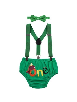 Baby Boys Adjustable Y Back Elastic Clip Suspenders Pre-tied Outfits 1st/2nd/3rd Birthday Cake Smash Bloomers Bowtie set