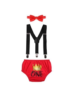 Baby Boys Adjustable Y Back Elastic Clip Suspenders Pre-tied Outfits 1st/2nd/3rd Birthday Cake Smash Bloomers Bowtie set