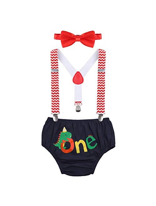 Baby Boys Adjustable Y Back Elastic Clip Suspenders Pre-tied Outfits 1st/2nd/3rd Birthday Cake Smash Bloomers Bowtie set