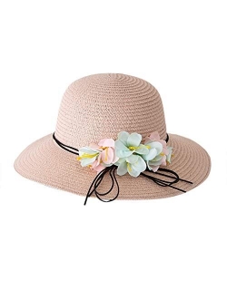 Summer Baby Hat Cap Kids Flower Breathable Hat Straw Sun Hat Kids Hat Boy Girls Hats Sun Protection Beach Hat (Color : Beige)