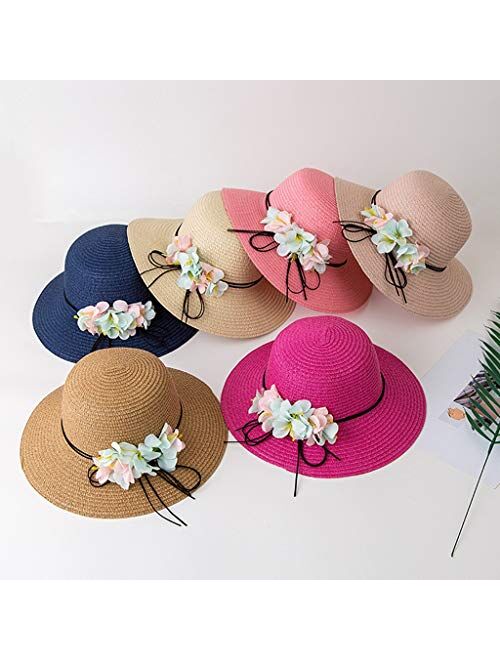 Summer Baby Hat Cap Kids Flower Breathable Hat Straw Sun Hat Kids Hat Boy Girls Hats Sun Protection Beach Hat (Color : Beige)