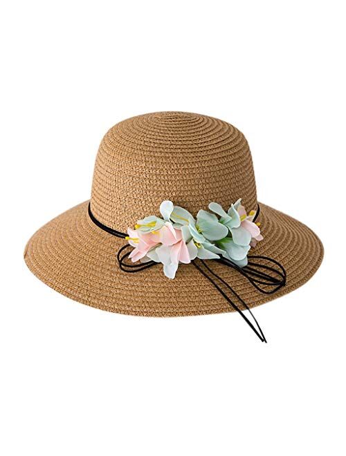 Summer Baby Hat Cap Kids Flower Breathable Hat Straw Sun Hat Kids Hat Boy Girls Hats Sun Protection Beach Hat (Color : Beige)