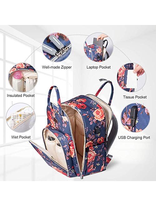 Diaper Bag Backpack, Kaome Diaper Bags for Baby Girl, Multifunction Large Capacity Maternity Baby Bag Waterproof and Stylish with 16in Laptop Pocket, Changing Nursing Pad