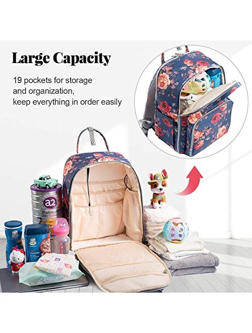 Diaper Bag Backpack, Kaome Diaper Bags for Baby Girl, Multifunction Large Capacity Maternity Baby Bag Waterproof and Stylish with 16in Laptop Pocket, Changing Nursing Pad