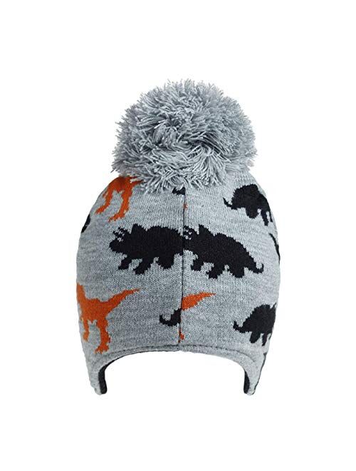 2020 Baby Knitted Pompon hat and Winter Dinosaur Jacquard Boys and Girls Ear caps Children's Woollen hat H244S 3-8years LightGrey