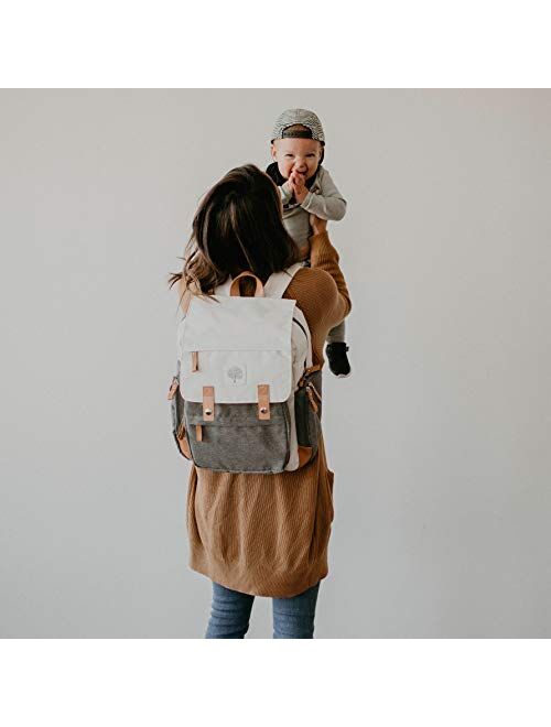 Parker Baby Diaper Backpack - Large Diaper Bag with Insulated Pockets, Stroller Straps and Changing Pad -"Birch Bag" - Cream