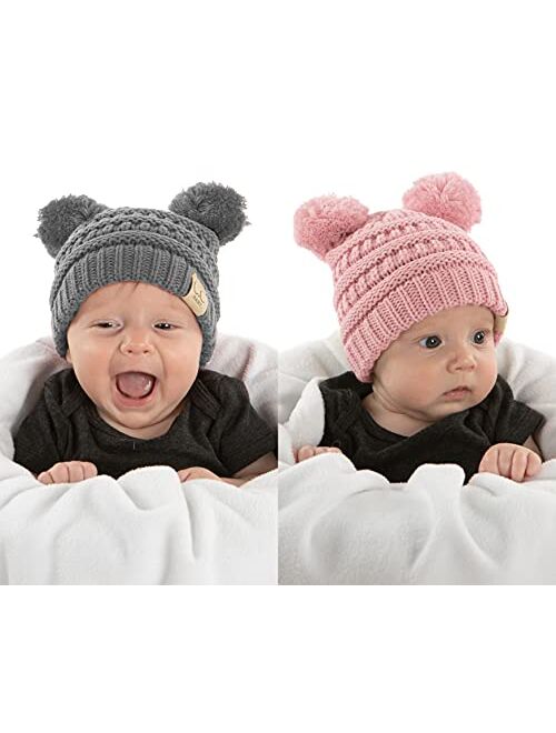 Funky Junque Exclusives Baby Infant Beanie Knit Warm Winter Pom Skull Cap Hat