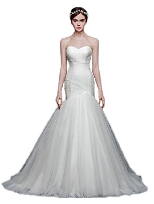 Snowskite Womens Elegant Trumpet Sweetheart Tulle Wedding Dress Bride Gown