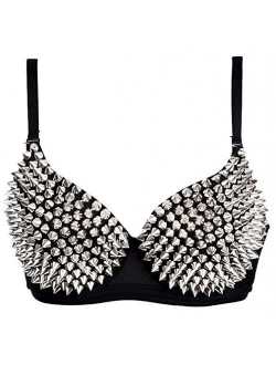 Kimring Women's Steampunk B Cup Spike Studs Rivet Party Club Rave Sport Bra Tops