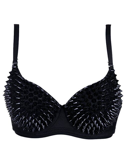 Kimring Women's Steampunk B Cup Spike Studs Rivet Party Club Rave Sport Bra Tops