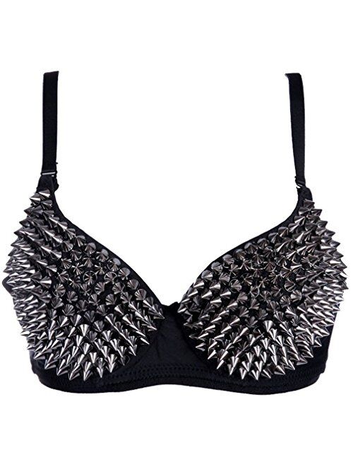 Kimring Women's Steampunk B Cup Spike Studs Rivet Party Club Rave Sport Bra Tops