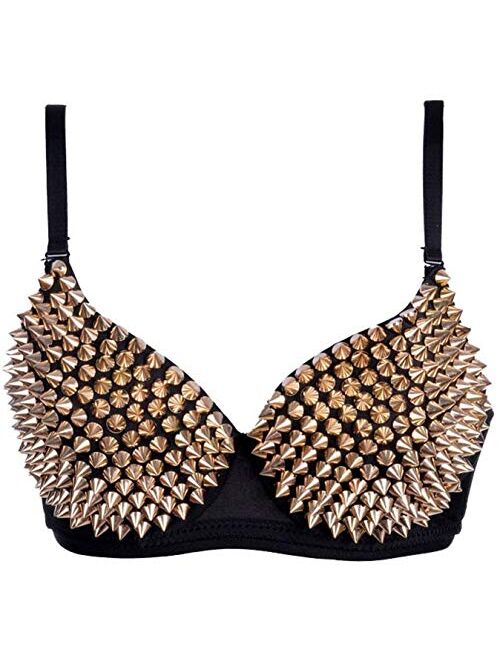 Kimring Women's Steampunk B Cup Spike Studs Rivet Party Club Rave Sport Bra Tops