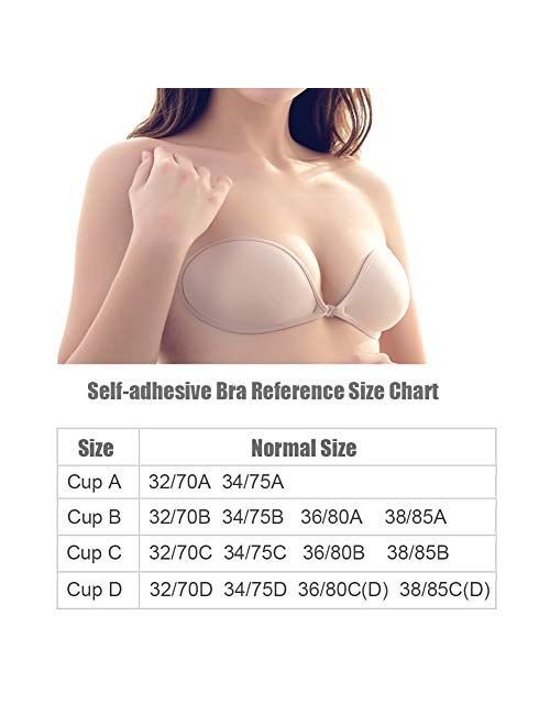 SUREMATE Sticky Strapless Push-up Bra Self Adhesive Invisible Backless Plunge Bras with Buckle for Women