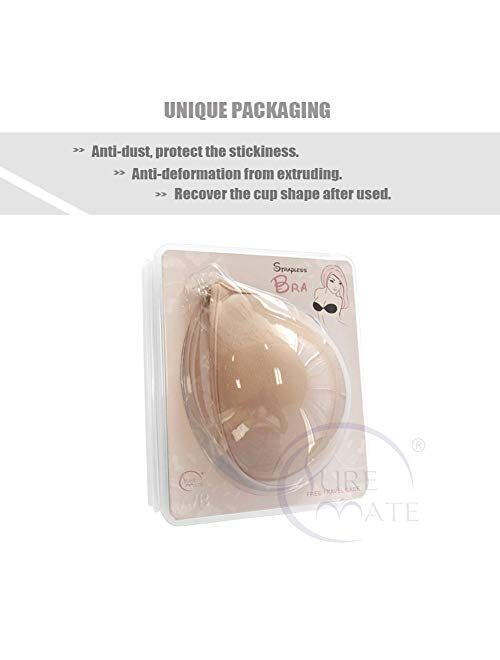 SUREMATE Sticky Strapless Push-up Bra Self Adhesive Invisible Backless Plunge Bras with Buckle for Women