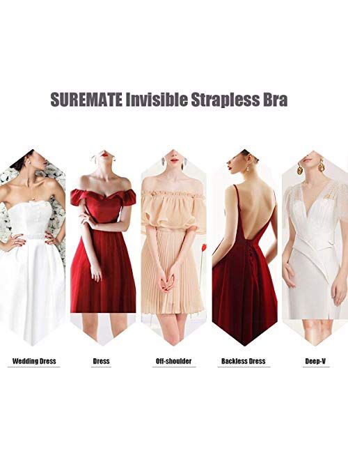 SUREMATE Sticky Strapless Push-up Bra Self Adhesive Invisible Backless Plunge Bras with Buckle for Women