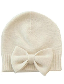 Gia John Cashmere Girl's Cashmere Hat with Handmade Bow Detail