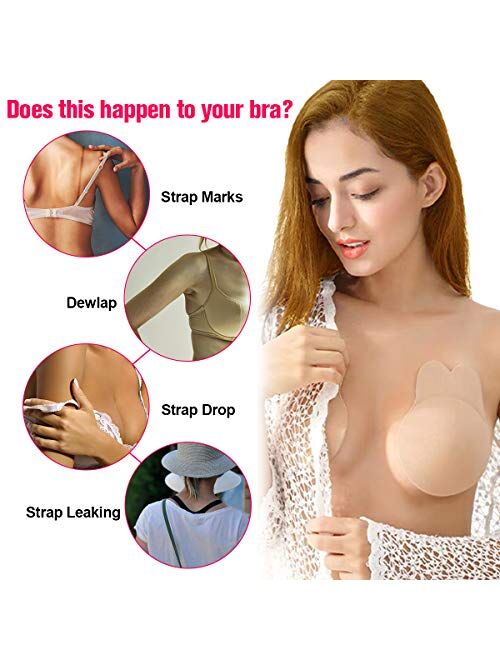 Robesty Adhesive Bra,Strapless Bras 2Pairs Invisible Lift Backless Sticky Bra for Women