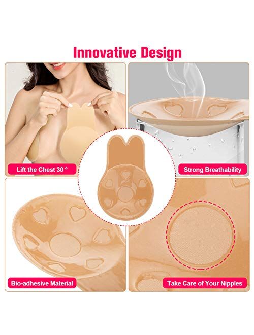 Robesty Adhesive Bra,Strapless Bras 2Pairs Invisible Lift Backless Sticky Bra for Women