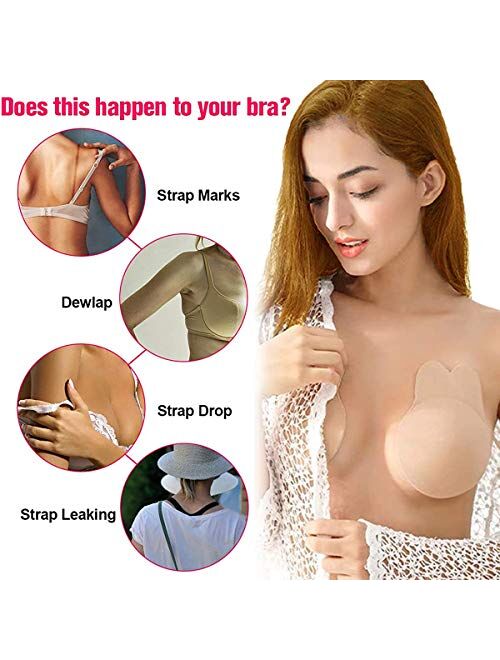 DAYFEN Sticky Bra,Strapless Bra 2 Pairs Invisible Lift Backless Adhesive Bra for Women