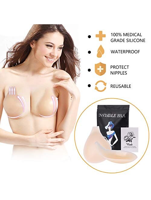 Adhesive Silicone Lift Bra Reusable Stick On Bra Self-Adhesive Bra Invisible Breast Lift Sticky Bra Backless Deep V Plunge Sticky Bra - Nipple Covers Push Up Bra Breast P