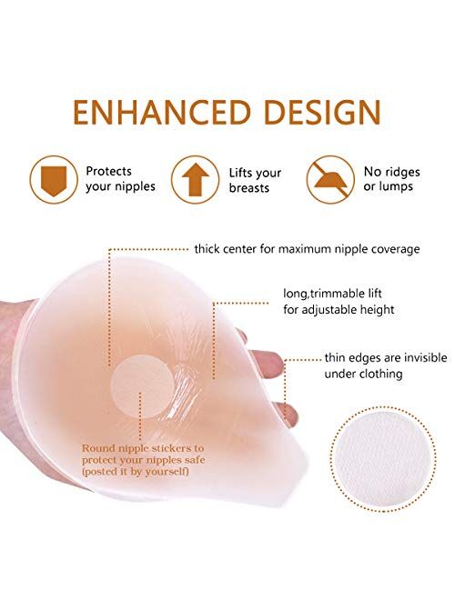 Adhesive Bra Breast Lift-Invisible Nipple Covers Reusable Silicone Sticky Pasties