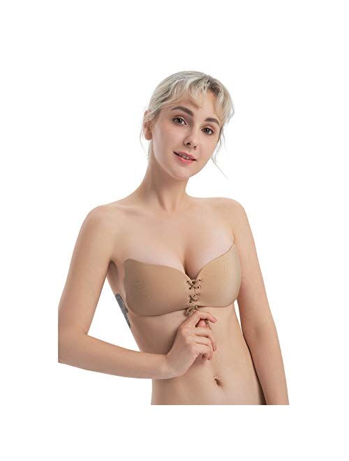 Sticky Push Up Adhesive Bra Invisible Backless Strapless Bra,Breast Lift Tape Reusable Silicone Bra 2 Pairs