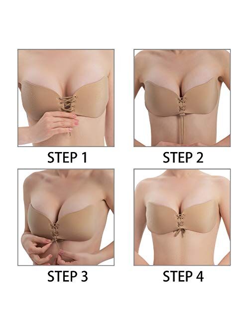 Sticky Push Up Adhesive Bra Invisible Backless Strapless Bra,Breast Lift Tape Reusable Silicone Bra 2 Pairs