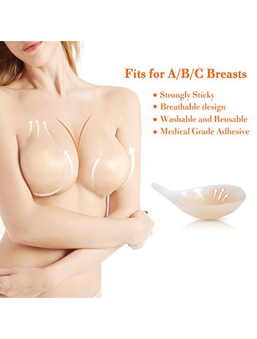 Silicone Strapless Lift Bra Stick On Bra Deep V Breast Lift Pasties Push Up Adhesive Invisible Bra Lift Up Nude