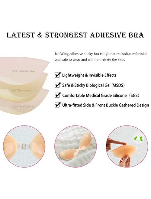 lalaWing Adhesive Stick Bra Sticky Invisible Bra for Women,Silicone Strapless Bra Backless Breast Bra with Nipple Cover